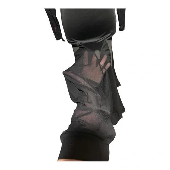 Dance & Sway Black Ballroom Dance Dress Size Large Full Skirt Sheer Long Sleeve - Picture 7 of 15